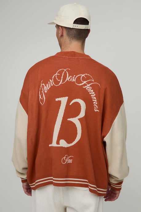 Oversized Varsity Jacquard Knitted Cardigan - Image 3