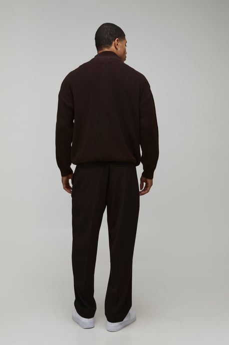 Relaxed Fit Ribbed Funnel Zip Thru Knitted Jumper - Image 2