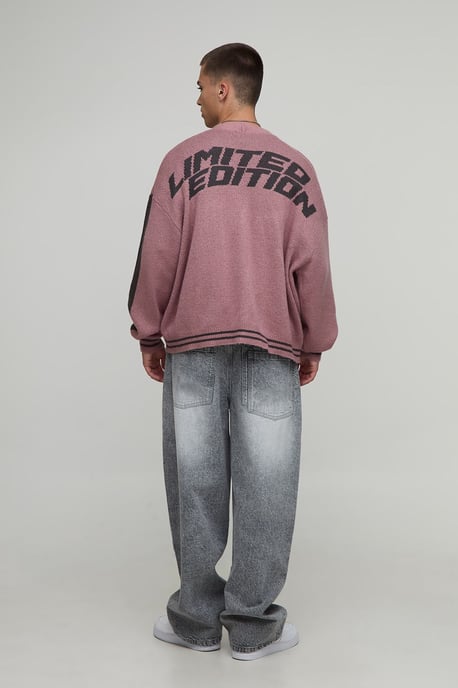 Relaxed Boxy Moto Fluffy Jacquard Knitted Cardigan - Image 2