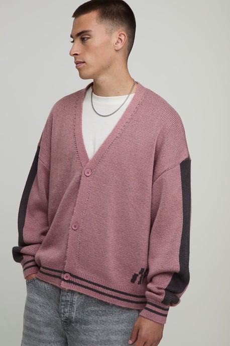 Relaxed Boxy Moto Fluffy Jacquard Knitted Cardigan - Image 3