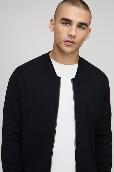 Regular Fit Smart Knitted Bomber Jacket - Image 3