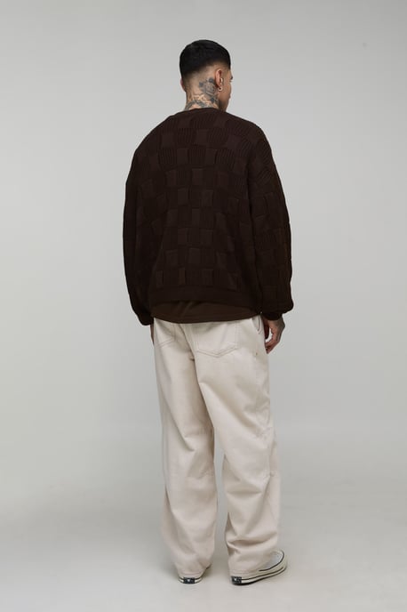 Tall Oversized Mixed Cable Knitted Cardigan - Image 2