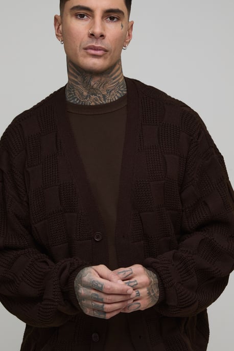 Tall Oversized Mixed Cable Knitted Cardigan - Image 3