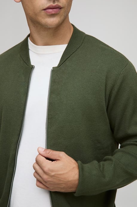 Regular Fit Smart Knitted Bomber Jacket - Image 3