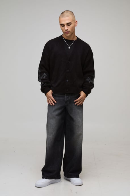Relaxed Boxy Brushed Gothic Cross Knitted Cardigan - Image 4