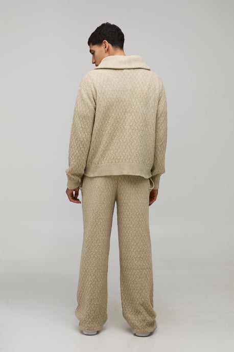 Regular Fit 1/4 Zip Funnel Neck Embroidered Knitted Sweatshirt - Image 2
