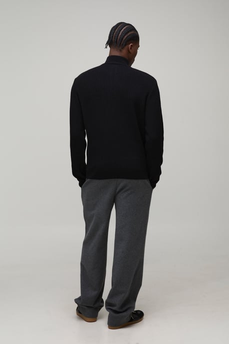Regular Fit Ribbed 1/4 Zip Funnel Neck Jumper - Image 2