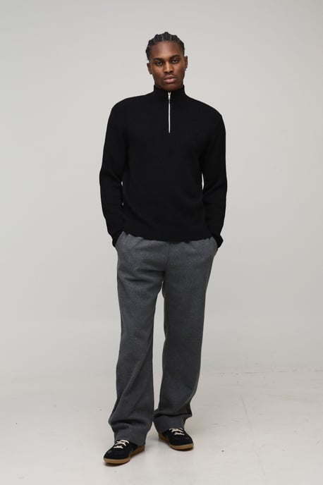 Regular Fit Ribbed 1/4 Zip Funnel Neck Jumper - Image 4
