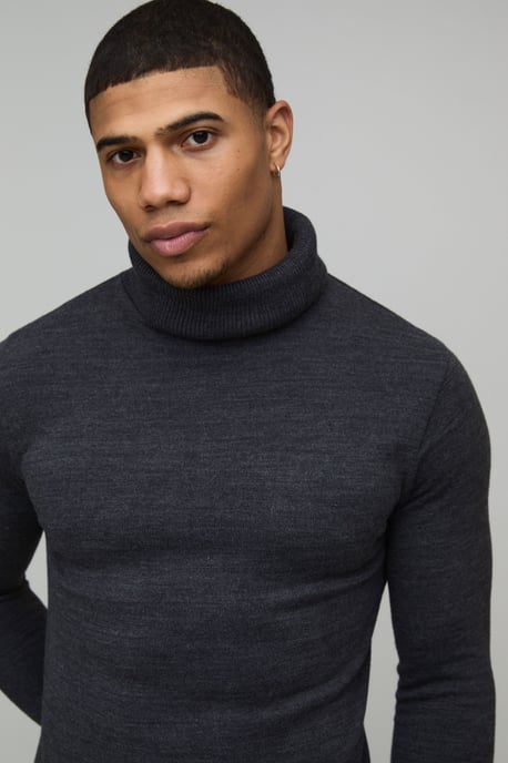 Muscle Fit Roll Neck Knitted Jumper - Image 3