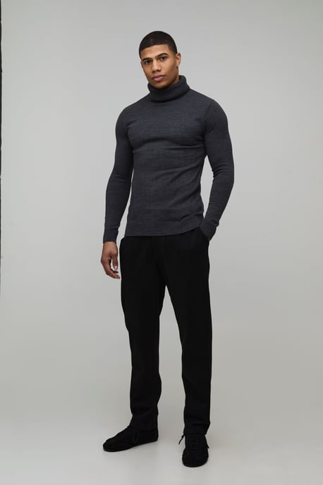 Muscle Fit Roll Neck Knitted Jumper - Image 4