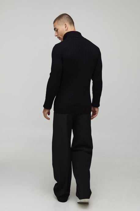 Muscle Fit Ribbed Roll Neck Knitted Jumper - Image 2
