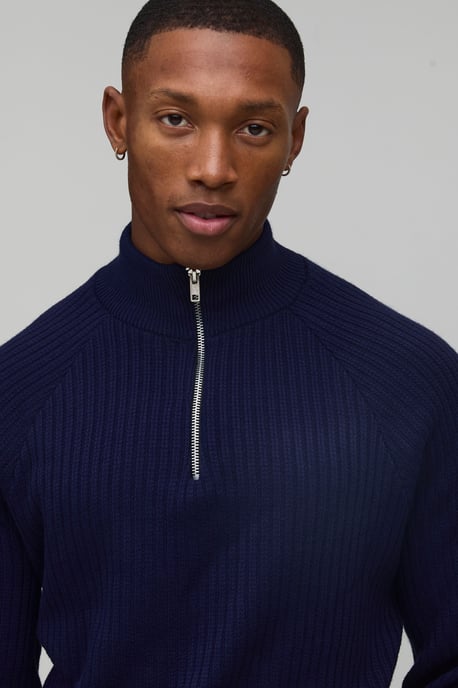 Regular Fit 1/4 Zip Raglan Funnel Neck Jumper - Image 3
