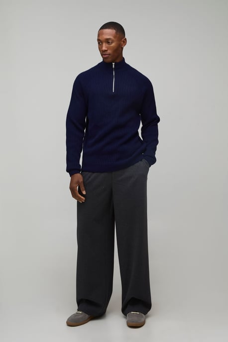 Regular Fit 1/4 Zip Raglan Funnel Neck Jumper - Image 4