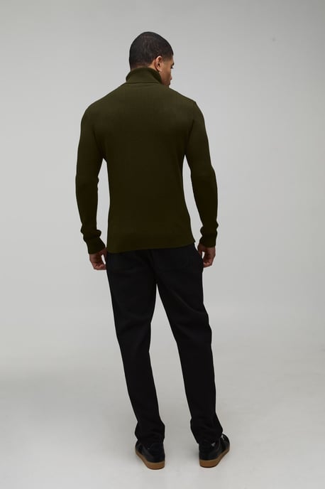 Muscle Fit Ribbed Roll Neck Knitted Jumper - Image 2