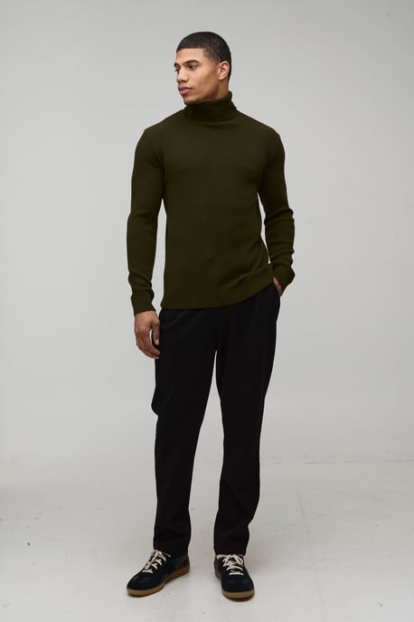 Muscle Fit Ribbed Roll Neck Knitted Jumper - Image 4