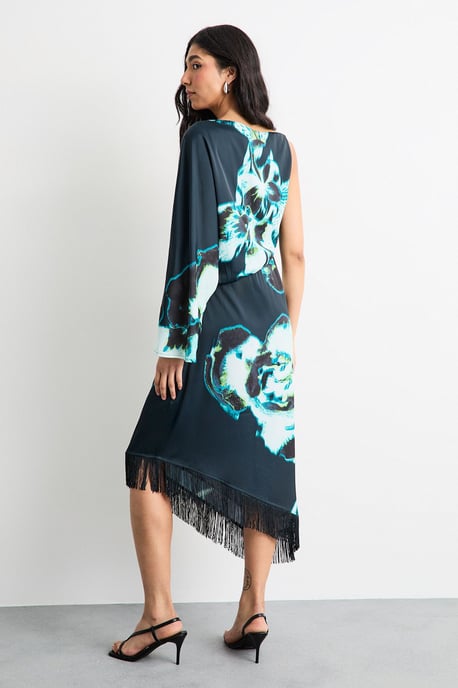 Placement Print One Shoulder Satin Midi Dress - Image 3