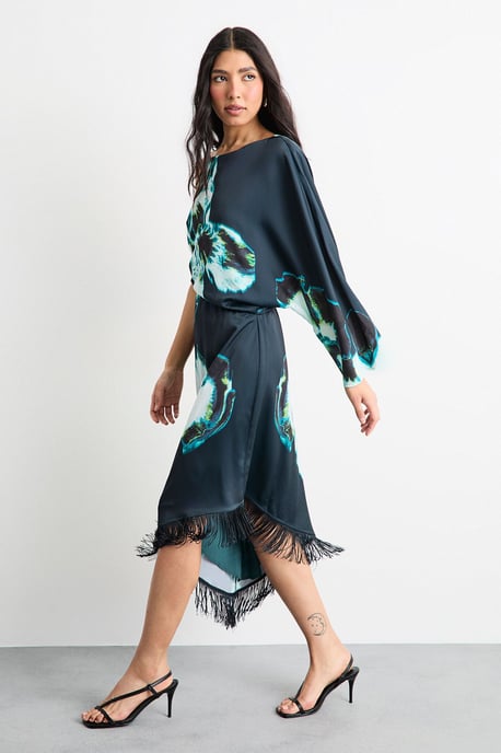 Placement Print One Shoulder Satin Midi Dress - Image 4