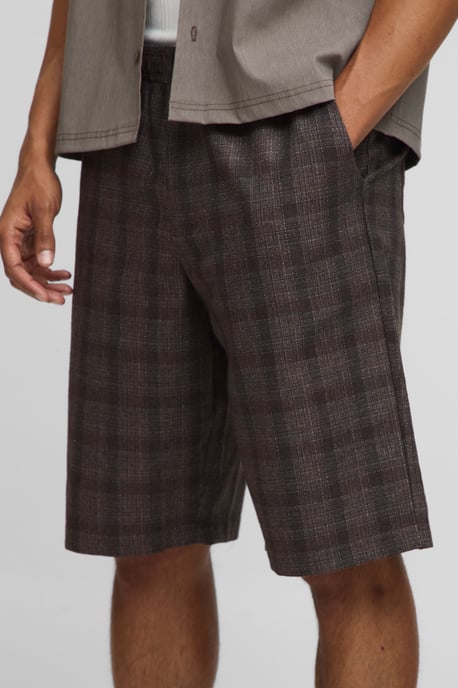Elasticated Waist Baggy Fit Long Check Shorts - Image 3