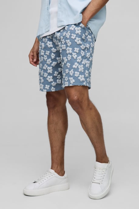Elasticated Regular Fit Floral Satin Jacquard Shorts - Image 1