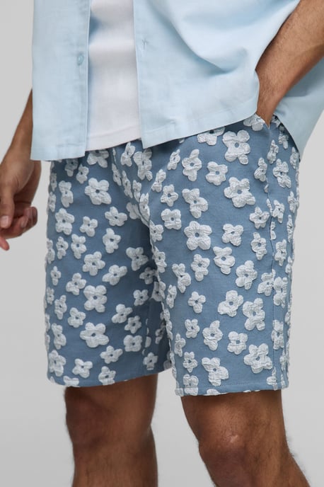 Elasticated Regular Fit Floral Satin Jacquard Shorts - Image 3
