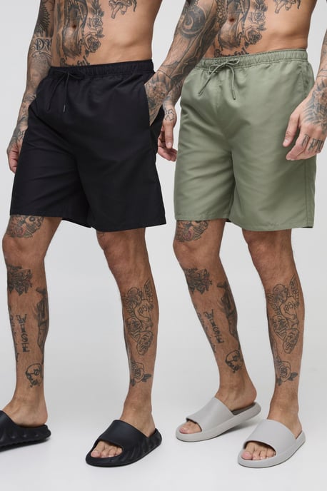 Tall 2 Pack Mid Length Swim Shorts - Image 1