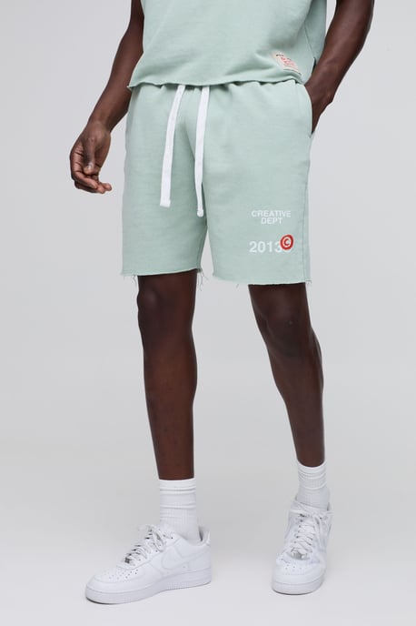 Relaxed Fit Print Short Length Washed Shorts - Image 1