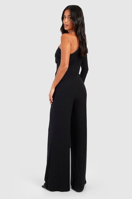 Petite Premium Slinky Shoulder Pad One Sleeve Jumpsuit - Image 2