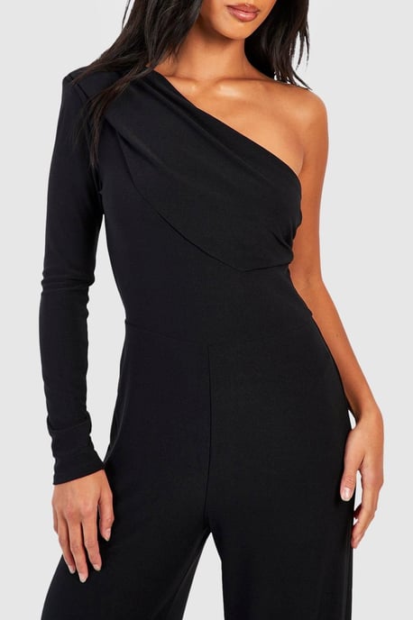 Petite Premium Slinky Shoulder Pad One Sleeve Jumpsuit - Image 4