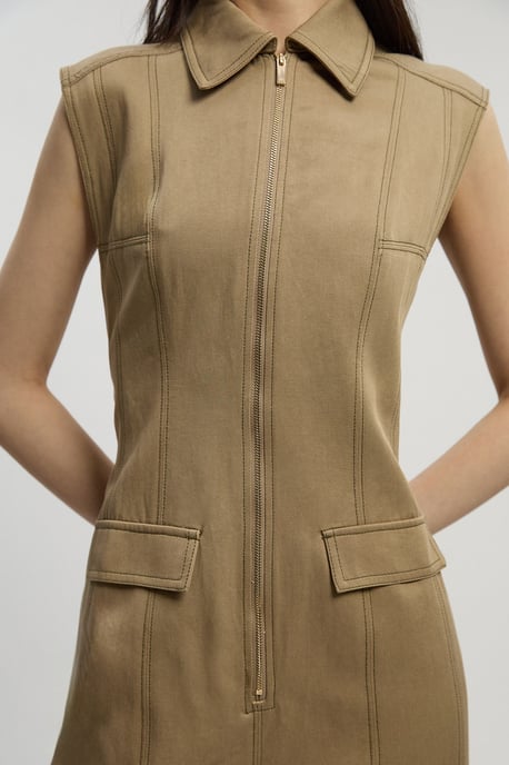 Tencel Cotton Contrast Stitch Zip Front Woven Jumpsuit - Image 3