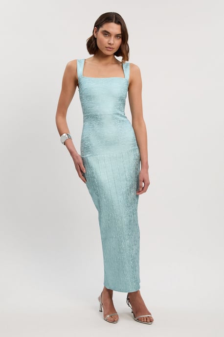 Foil Metallic Figure Form Strappy Knit Maxi Dress - Image 1
