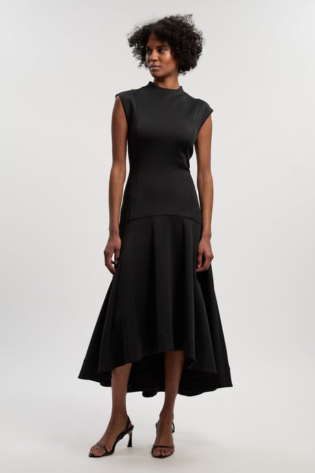 Scuba Dipped Ruffle Hem Woven Maxi Dress - Image 1