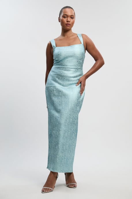 Plus Size Foil Metallic Figure Form Strappy Knit Maxi Dress - Image 2