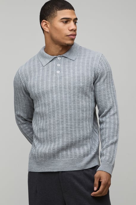 Boxy Fit Ribbed Knitted Polo - Image 1