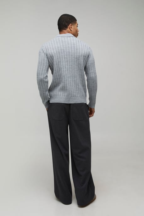 Boxy Fit Ribbed Knitted Polo - Image 2