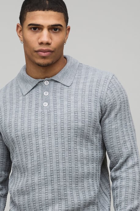 Boxy Fit Ribbed Knitted Polo - Image 3
