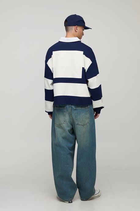 Oversized Shrunken Boxy New York Embroidered Stripe Rugby Polo - Image 2