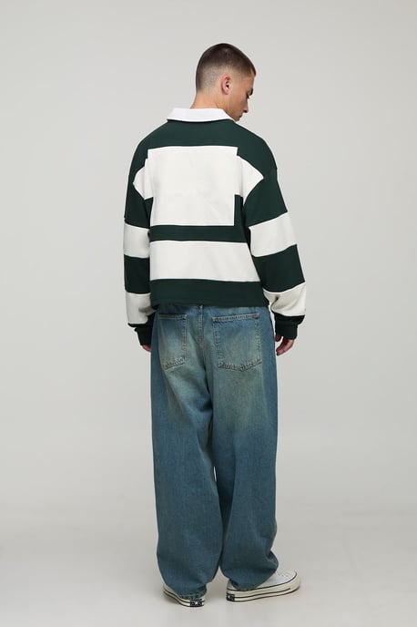 Oversized Shrunken Boxy New York Embroidered Stripe Rugby Polo - Image 2