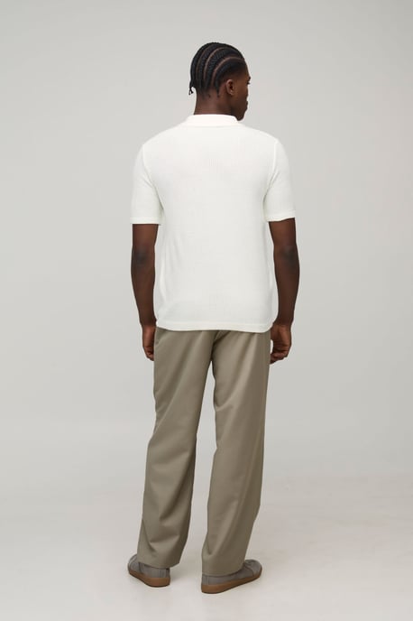 Regular Fit Button Neck Waffle Knitted Polo - Image 2