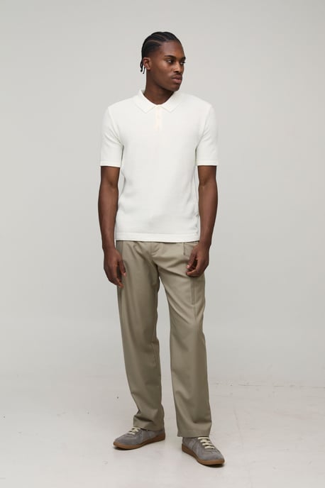 Regular Fit Button Neck Waffle Knitted Polo - Image 4