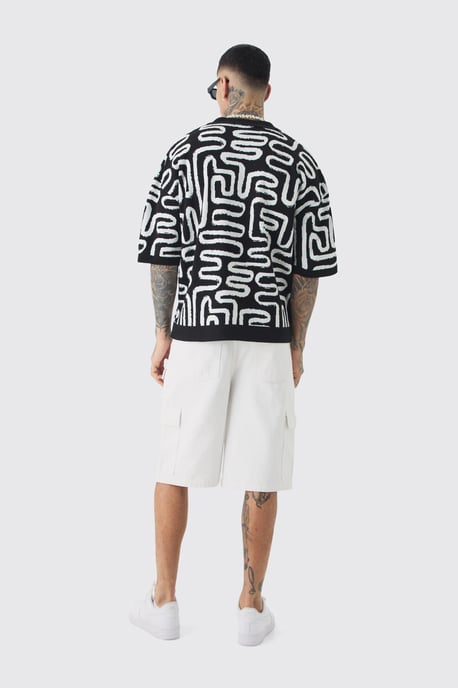 Tall Boxy Oversized Abstract Knit Polo - Image 2