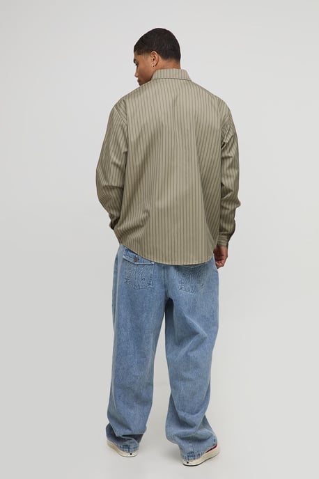 Oversized Long Sleeve Striped Curved Hem Shirt - Image 2