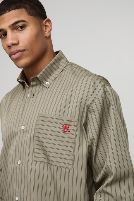 Oversized Long Sleeve Striped Curved Hem Shirt - Image 3