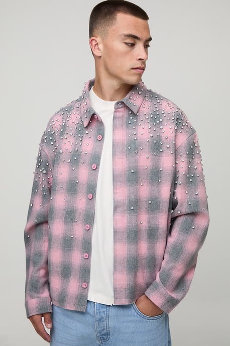 Oversized Jewel Embellished Heavyweight Check Shirt - Image 1