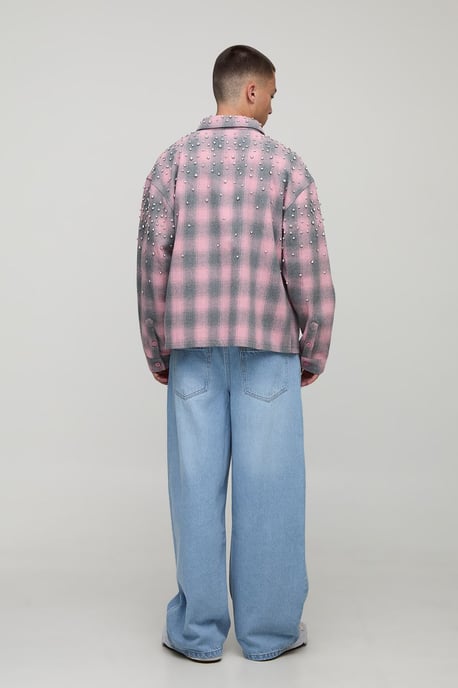 Oversized Jewel Embellished Heavyweight Check Shirt - Image 2
