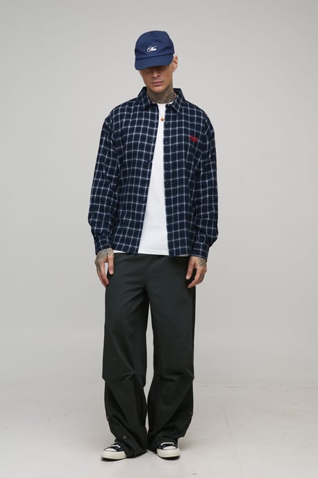 Tall Oversized Moto Back Print Checked Shirt - Image 4