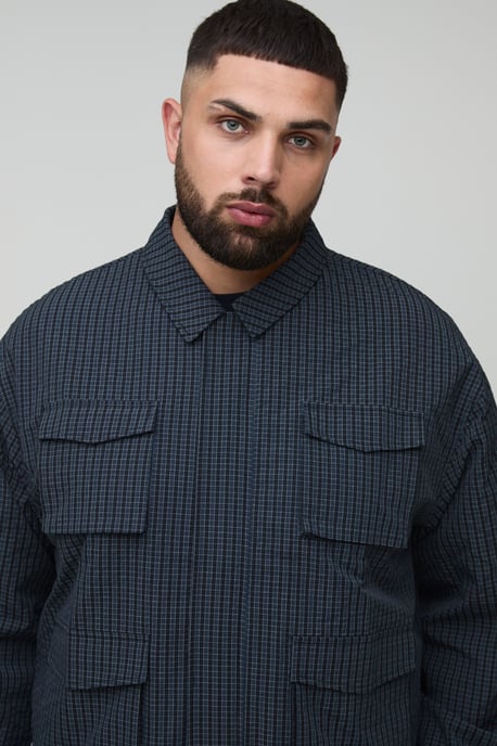 Plus Oversized Check Ripstop Cargo Shacket - Image 3