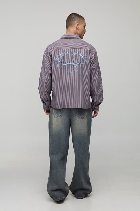 Oversized Monte Bianco Embroidered Long Sleeve Stripe Shirt - Image 2