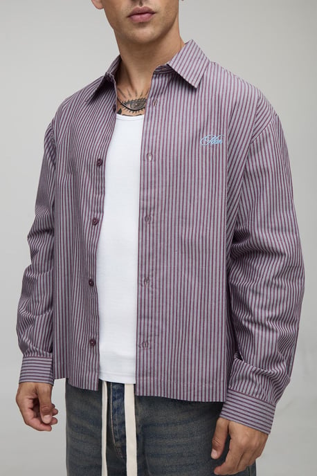 Oversized Monte Bianco Embroidered Long Sleeve Stripe Shirt - Image 3