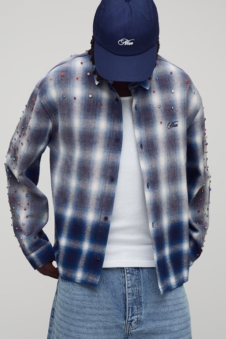 Oversized Embellished Checked Overshirt - Image 1