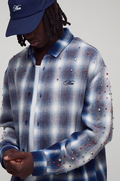 Oversized Embellished Checked Overshirt - Image 3